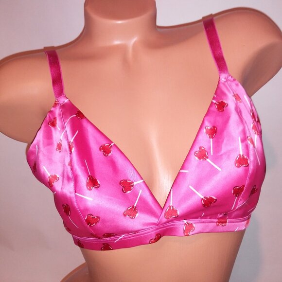 Victoria’s Secret Tease Bralette Bra XS Pink Satin Lollipop Hearts Wireless NWT - Picture 2 of 9